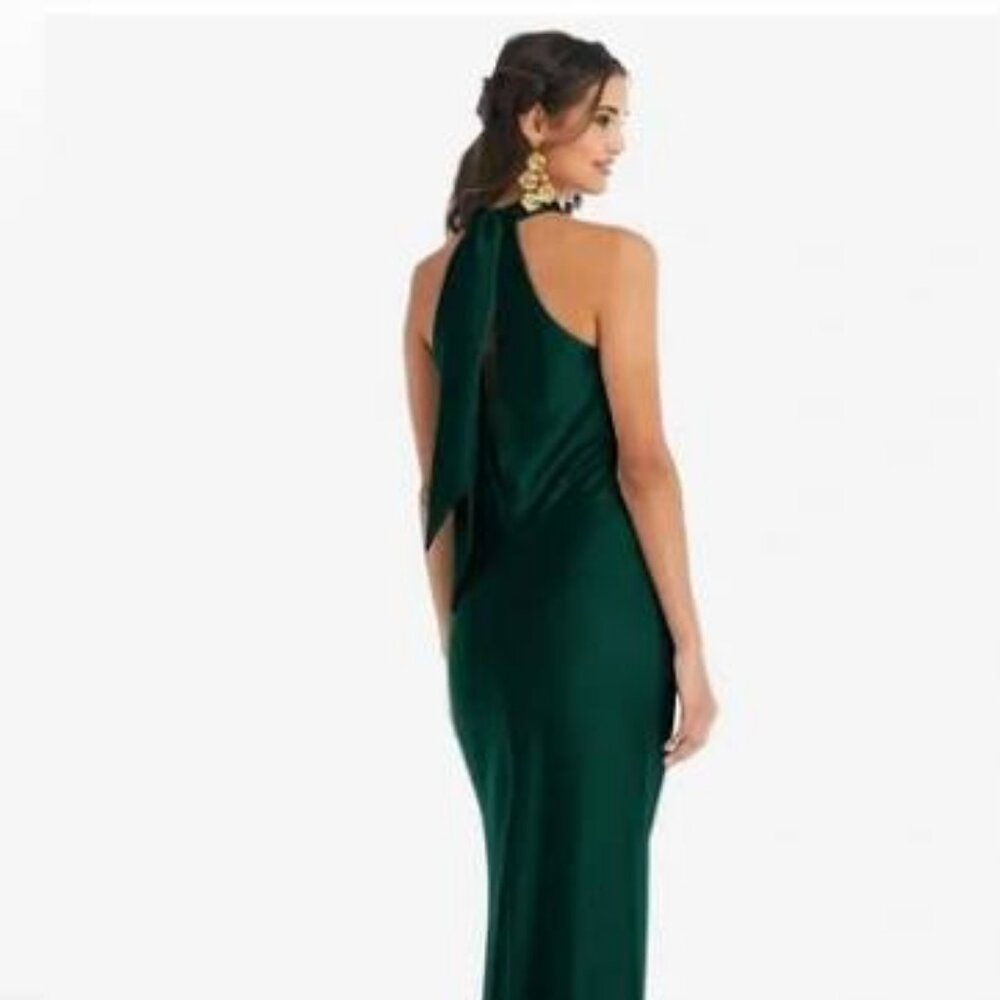 Lovely Brand draped twist halter tie-back trumpet gown